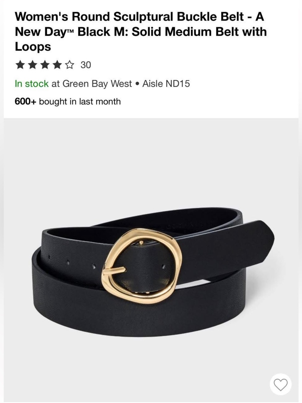 Black Leather Belt with Gold Oval Buckle